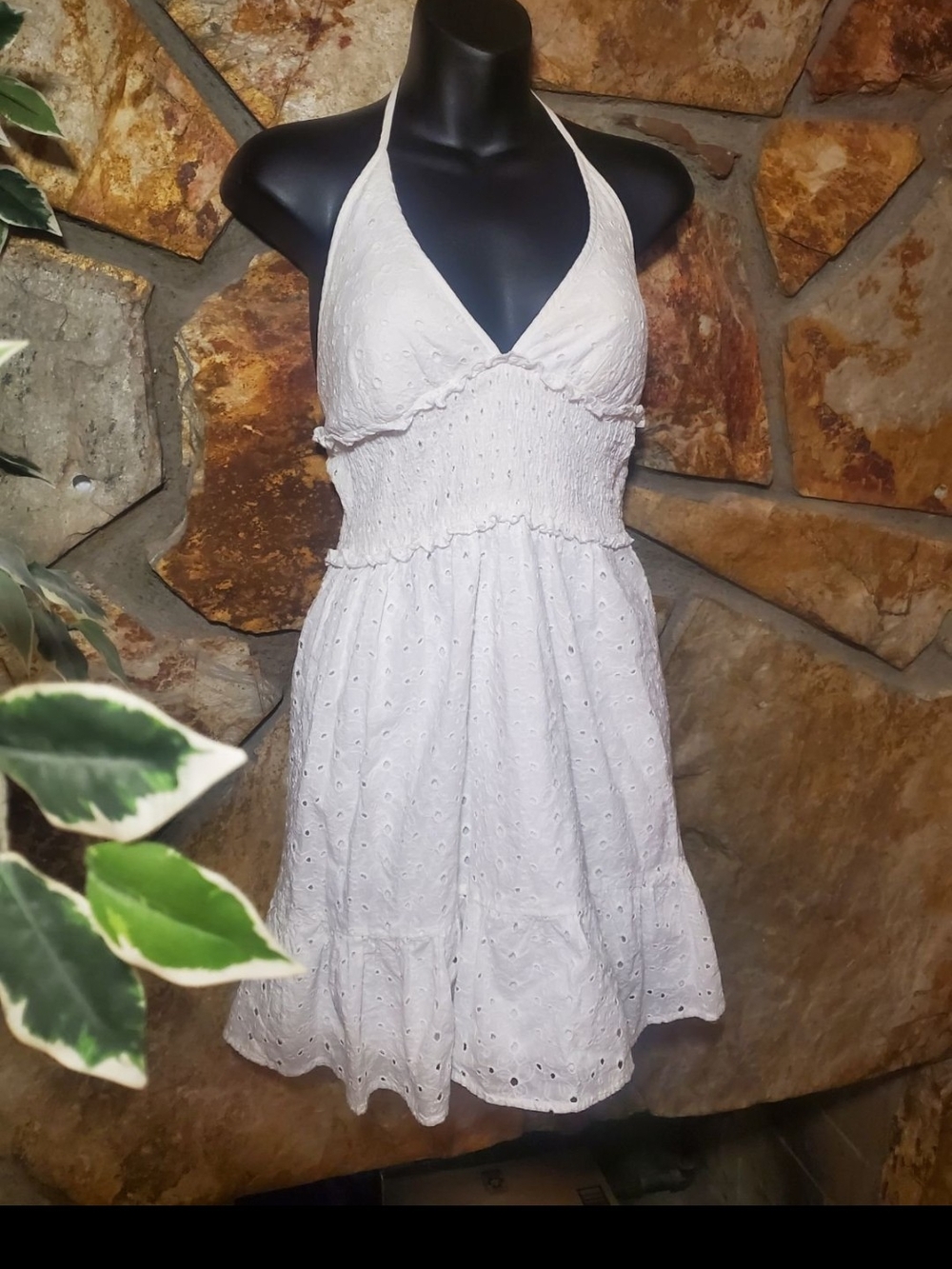 Forever 21 White Eyelet Halter Midi Dress